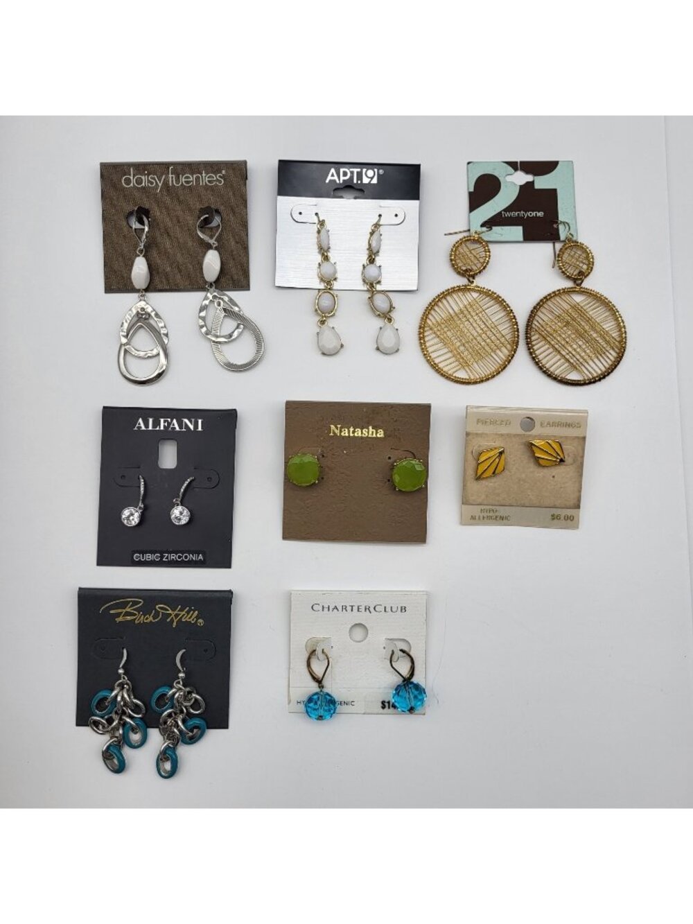 Earrings Lot Collection On Card Pierced Dangles Enamel & more